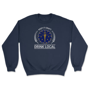 Drink Local Indiana Vintage Craft Beer Bottle Cap Brewing - Unisex Sweatshirt - Navy