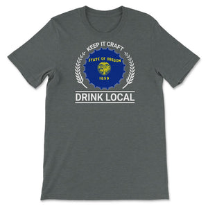 Drink Local Oregon Vintage Craft Beer Bottle Cap Brewing - Unisex T-Shirt - Dark Grey Heather