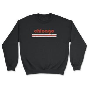 Vintage Chicago Illinois Retro Three Stripe Weathered - Unisex Sweatshirt - Black