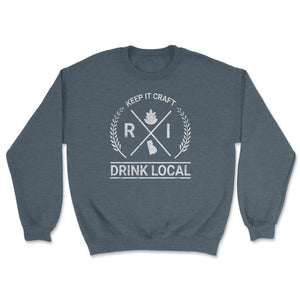 Drink Local Rhode Island Vintage Craft Beer Brewing - Unisex Sweatshirt - Dark Grey Heather