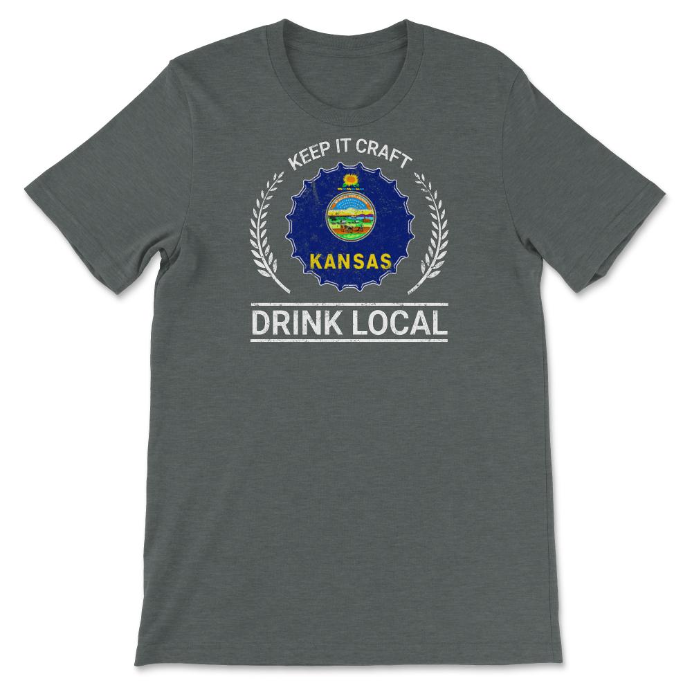 Drink Local Kansas Vintage Craft Beer Bottle Cap Brewing - Unisex T-Shirt - Dark Grey Heather