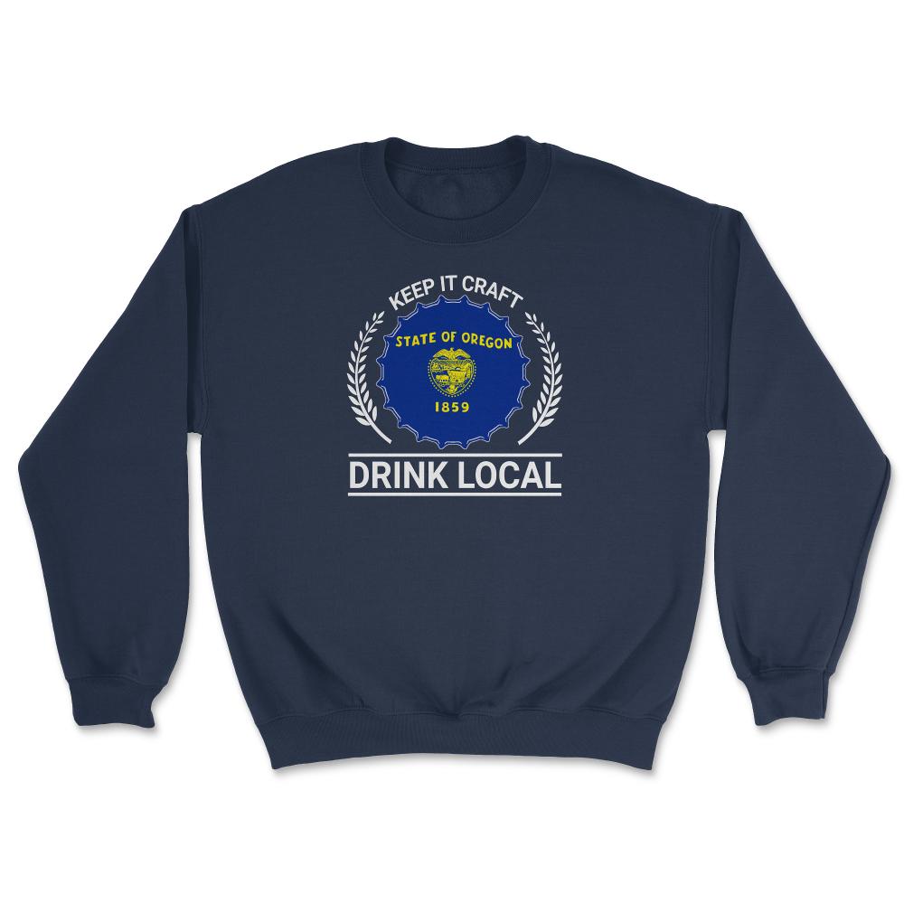 Drink Local Oregon Vintage Craft Beer Bottle Cap Brewing - Unisex Sweatshirt - Navy