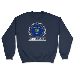 Drink Local Oregon Vintage Craft Beer Bottle Cap Brewing - Unisex Sweatshirt - Navy