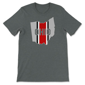 OHIO Striped State Outline Football Fan - Unisex T-Shirt - Dark Grey Heather