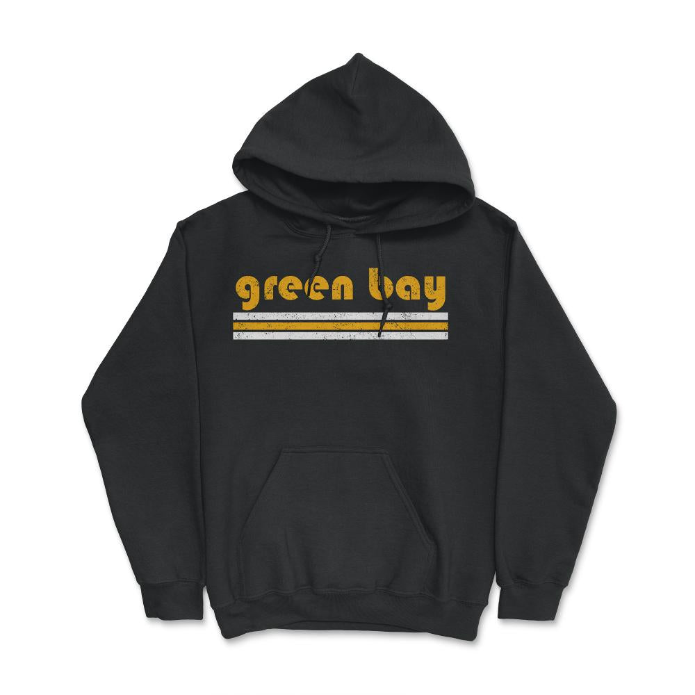 Vintage Green Bay Wisconsin Retro Three Stripe Weathered - Hoodie - Black