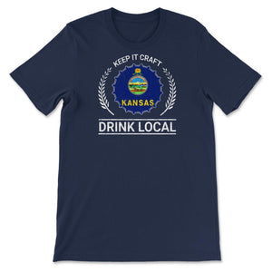 Drink Local Kansas Vintage Craft Beer Bottle Cap Brewing - Unisex T-Shirt - Navy