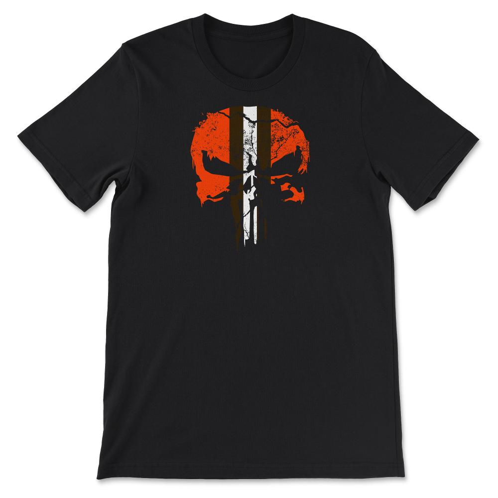 Cleveland Football Skull Weathered Helmet Stripe Fan - Unisex T-Shirt - Black