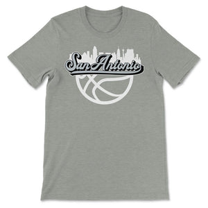 San Antonio Texas Basketball Fan City Skyline Classic Script - Unisex T-Shirt - Grey Heather