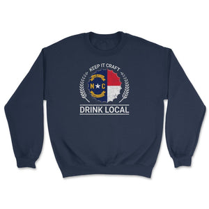 Drink Local North Carolina Vintage Craft Beer Bottle Cap Brewing - Unisex Sweatshirt - Navy