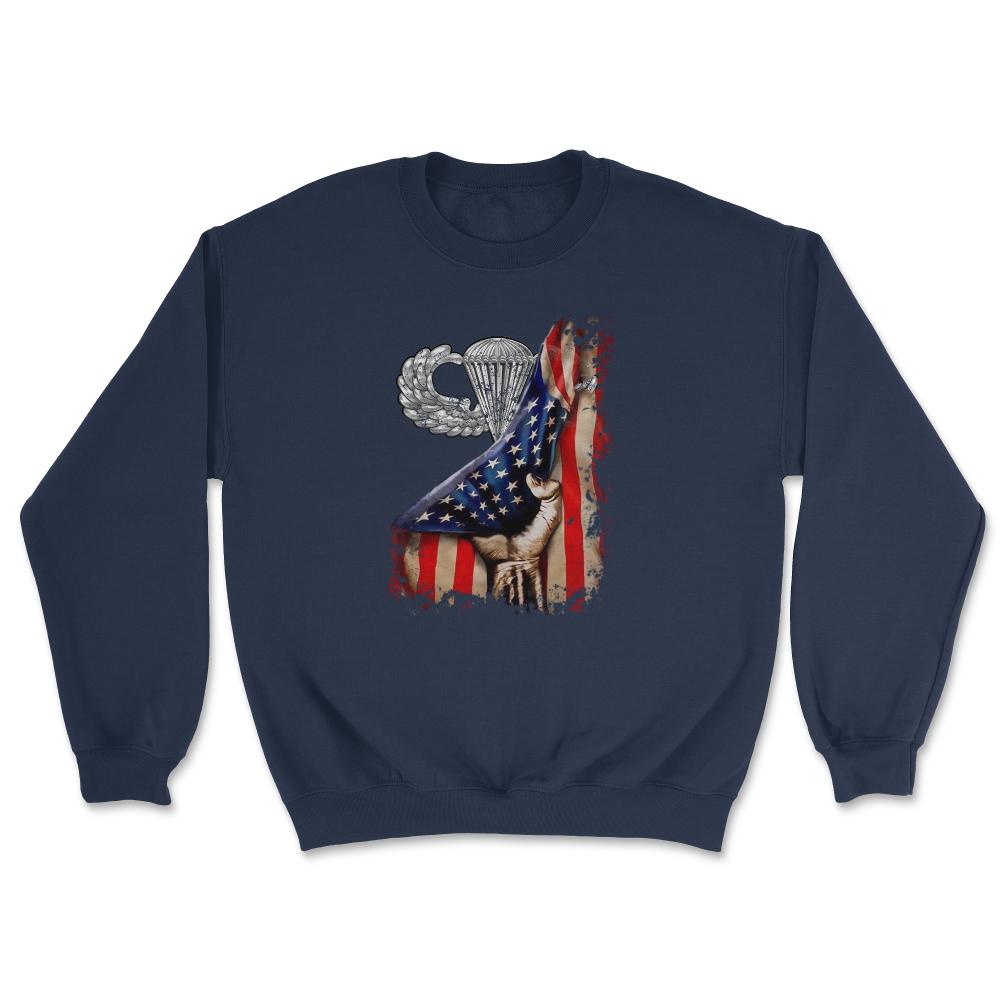 Airborne Wings US Flag Pull Back Military Paratrooper Gift - Unisex Sweatshirt - Navy