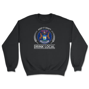 Drink Local Michigan Vintage Craft Beer Bottle Cap Brewing - Unisex Sweatshirt - Black