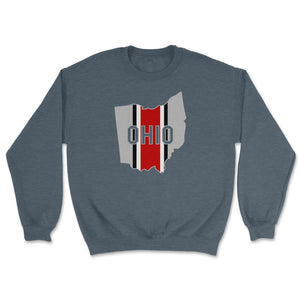 OHIO Striped State Outline Football Fan - Unisex Sweatshirt - Dark Grey Heather