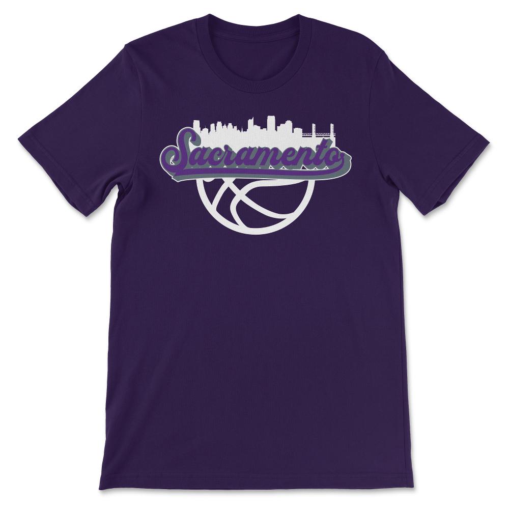 Sacramento California Basketball Fan City Skyline Classic Script - Unisex T-Shirt - Purple