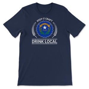 Drink Local Nevada Vintage Craft Beer Bottle Cap Brewing - Unisex T-Shirt - Navy