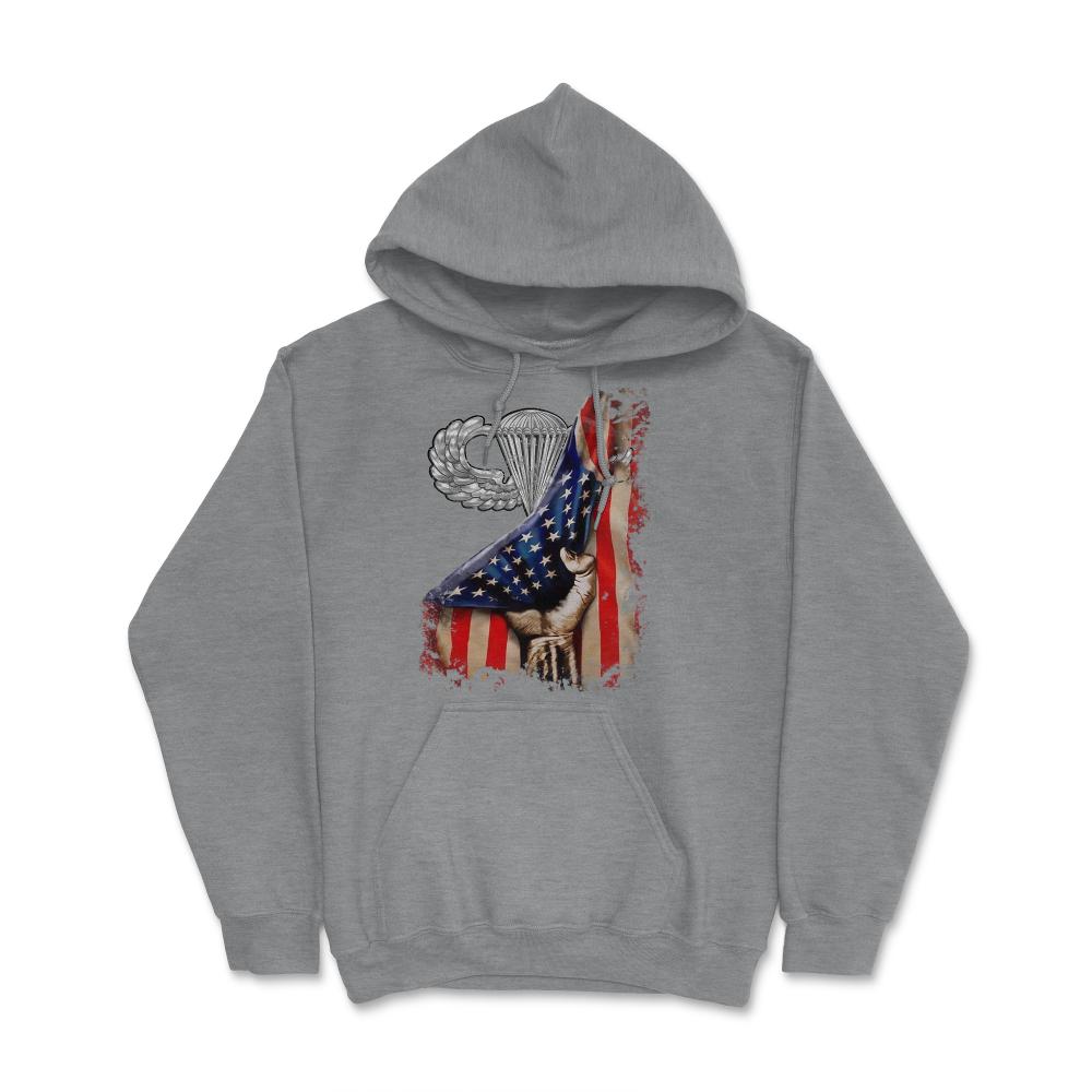 Airborne Wings US Flag Pull Back Military Paratrooper Gift - Hoodie - Grey Heather