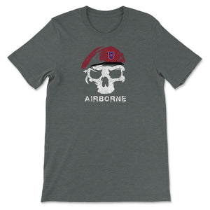 Vintage Army 82nd Airborne All The Way Skull Maroon Beret Paratrooper - Unisex T-Shirt - Dark Grey Heather