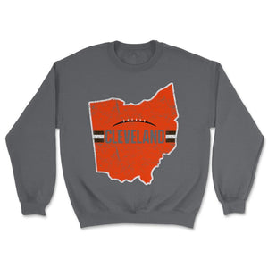 Cleveland Ohio Football State Outline Helmet Stripe Fan - Unisex Sweatshirt - Smoke Grey