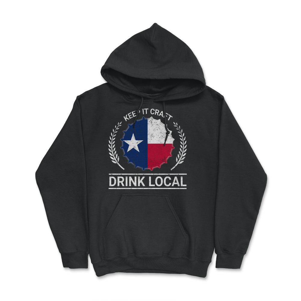 Drink Local Texas Vintage Craft Beer Bottle Cap Brewing - Hoodie - Black