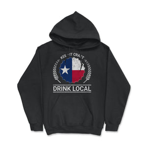 Drink Local Texas Vintage Craft Beer Bottle Cap Brewing - Hoodie - Black