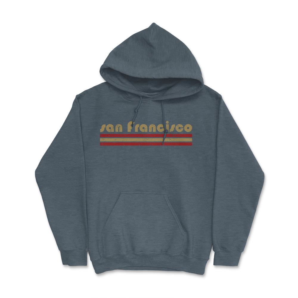 Vintage San Francisco California Retro Three Stripe Weathered - Hoodie - Dark Grey Heather