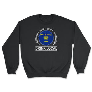 Drink Local Oregon Vintage Craft Beer Bottle Cap Brewing - Unisex Sweatshirt - Black