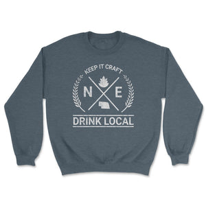 Drink Local Nebraska Vintage Craft Beer Brewing - Unisex Sweatshirt - Dark Grey Heather