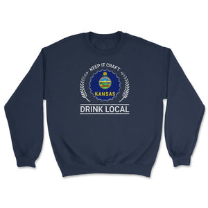 Drink Local Kansas Vintage Craft Beer Bottle Cap Brewing - Unisex Sweatshirt - Navy