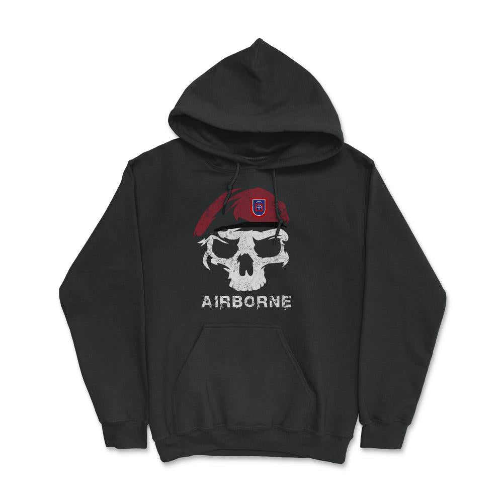 Vintage Army 82nd Airborne All The Way Skull Maroon Beret Paratrooper - Hoodie - Black