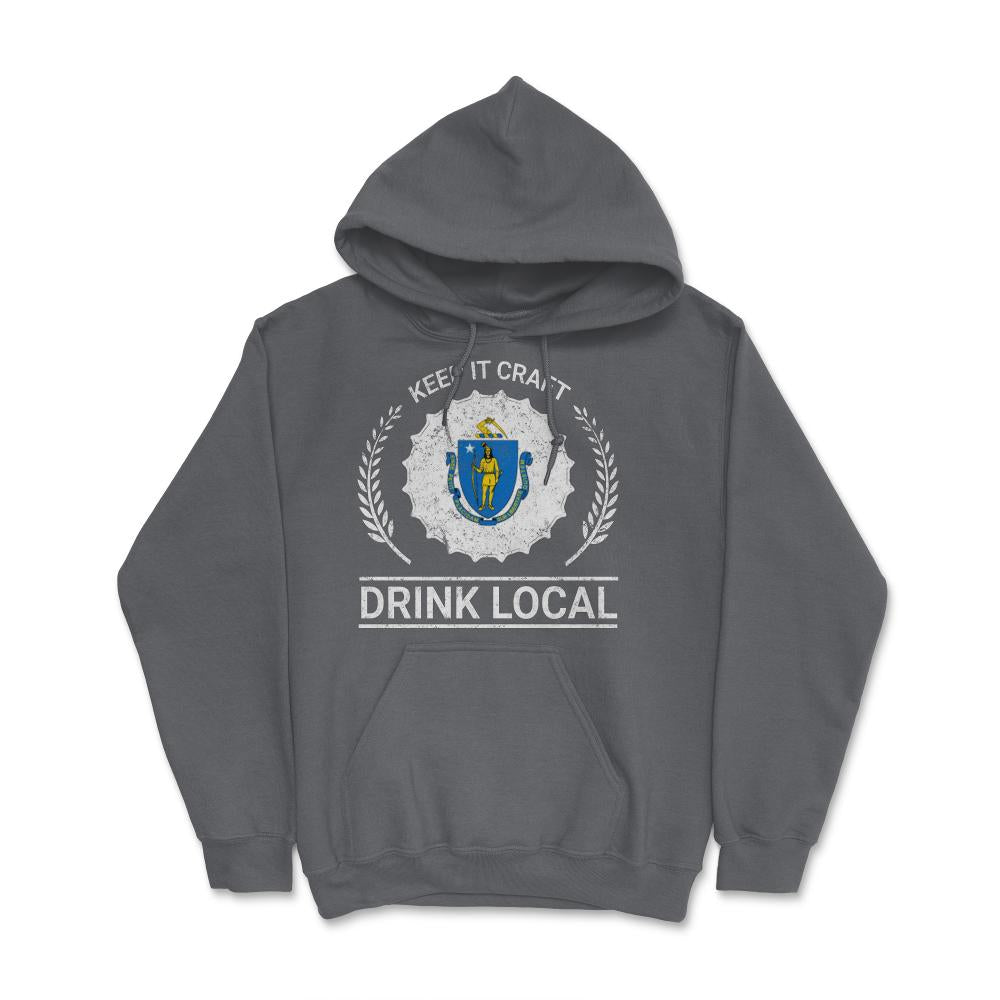 Drink Local Massachusetts Vintage Craft Beer Bottle Cap Brewing - Hoodie - Smoke Grey