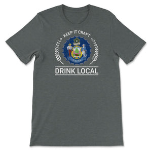 Drink Local Maine Vintage Craft Beer Bottle Cap Brewing - Unisex T-Shirt - Dark Grey Heather