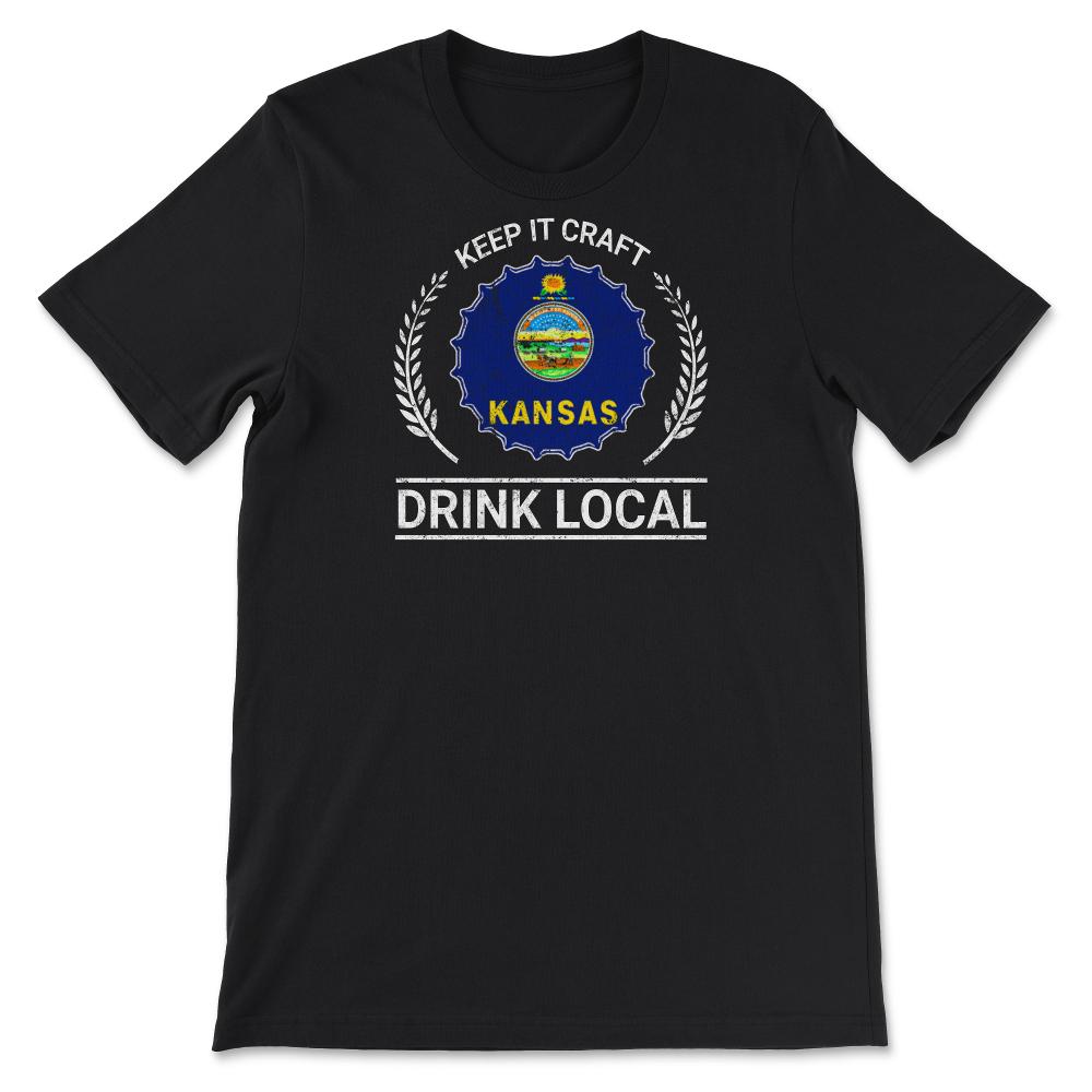 Drink Local Kansas Vintage Craft Beer Bottle Cap Brewing - Unisex T-Shirt - Black