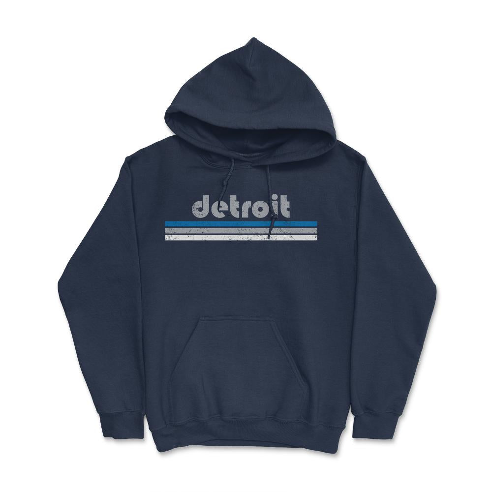 Vintage Detroit Michigan Retro Three Stripe Weathered - Hoodie - Navy