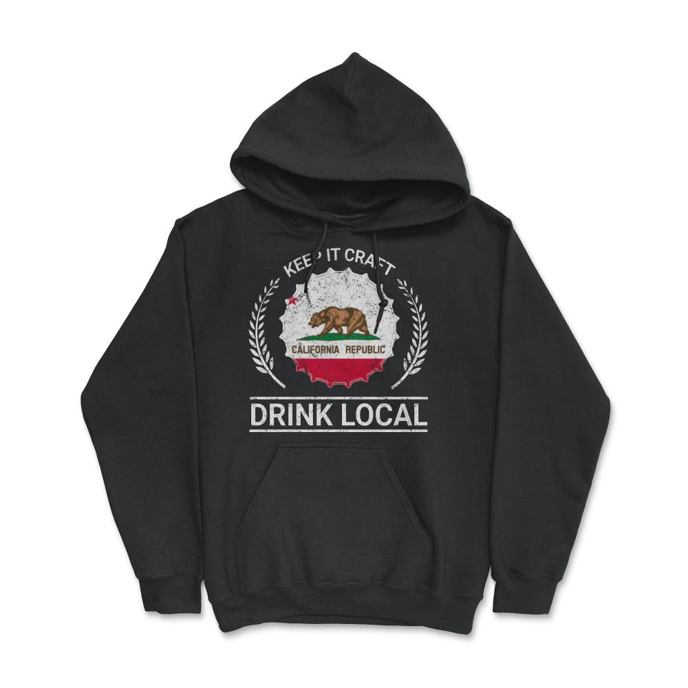 Drink Local California Vintage Craft Beer Bottle Cap Brewing - Hoodie - Black