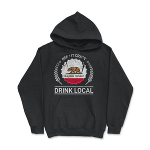 Drink Local California Vintage Craft Beer Bottle Cap Brewing - Hoodie - Black