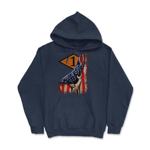 First 1st Ranger Battalion Orange Diamond USA Flag Pull Back - Hoodie - Navy