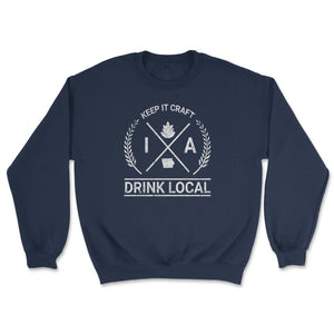 Drink Local Iowa Vintage Craft Beer Brewing - Unisex Sweatshirt - Navy