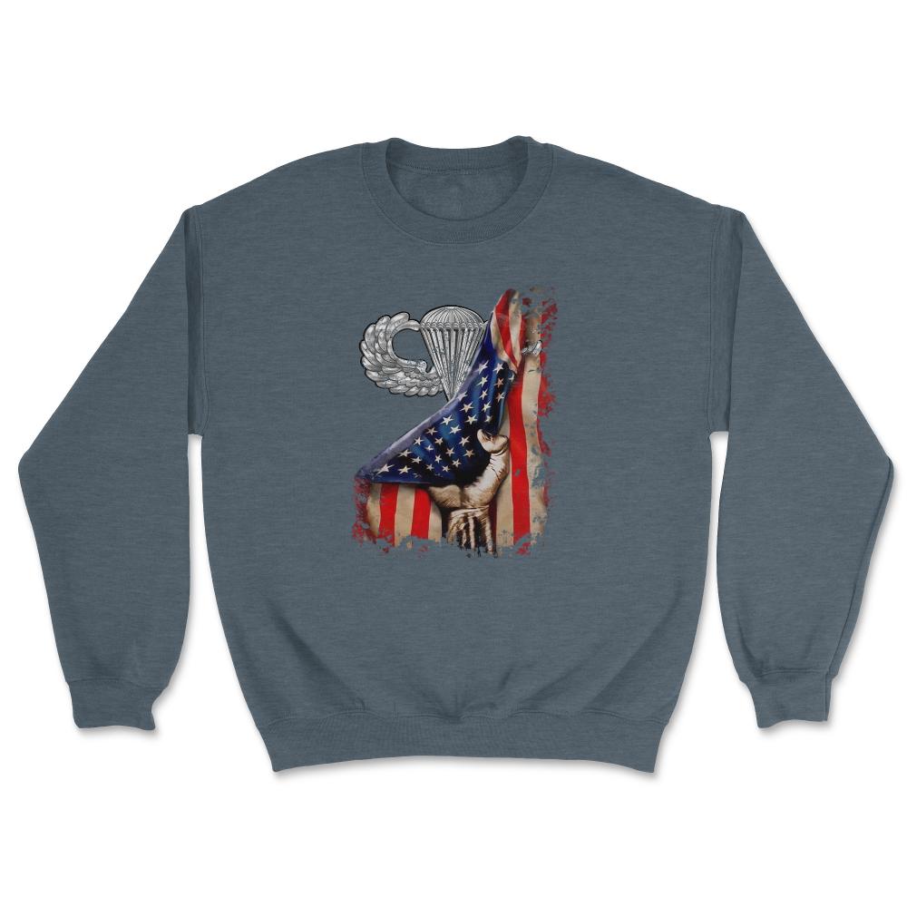 Airborne Wings US Flag Pull Back Military Paratrooper Gift - Unisex Sweatshirt - Dark Grey Heather