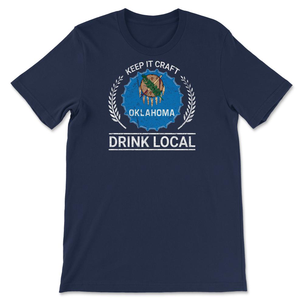 Drink Local Oklahoma Vintage Craft Beer Bottle Cap Brewing - Unisex T-Shirt - Navy