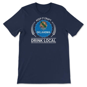 Drink Local Oklahoma Vintage Craft Beer Bottle Cap Brewing - Unisex T-Shirt - Navy