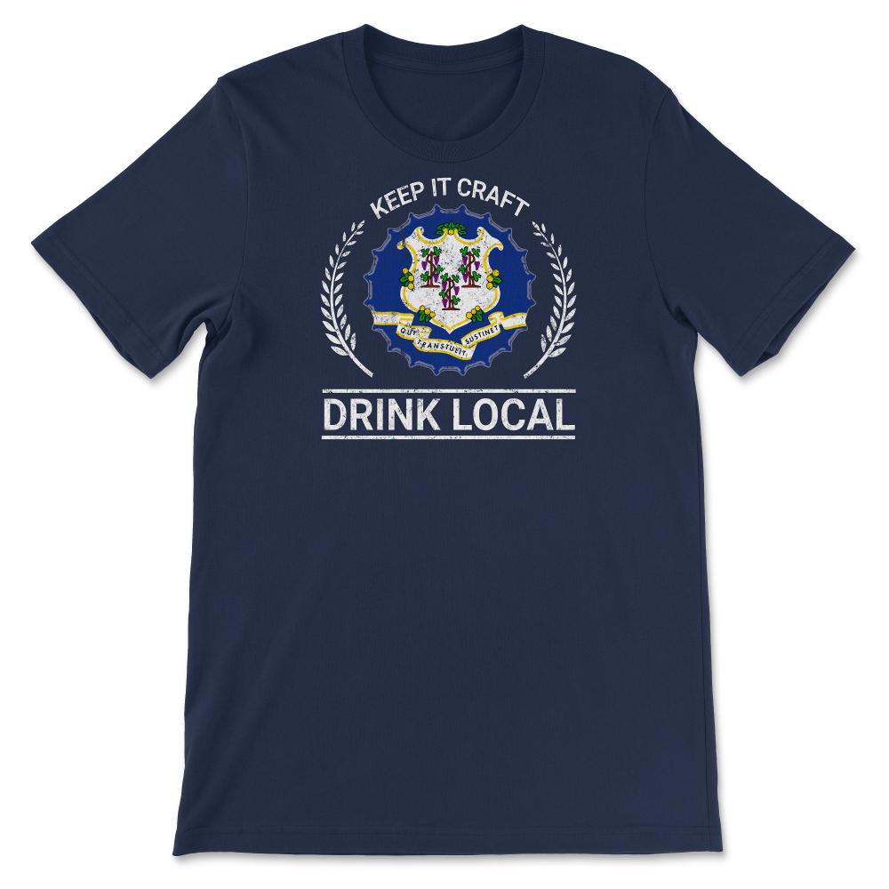 Drink Local Connecticut Vintage Craft Beer Bottle Cap Brewing - Unisex T-Shirt - Navy
