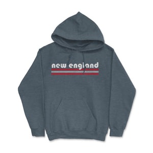 Vintage New England Retro Massachusetts Three Stripe Weathered - Hoodie - Dark Grey Heather