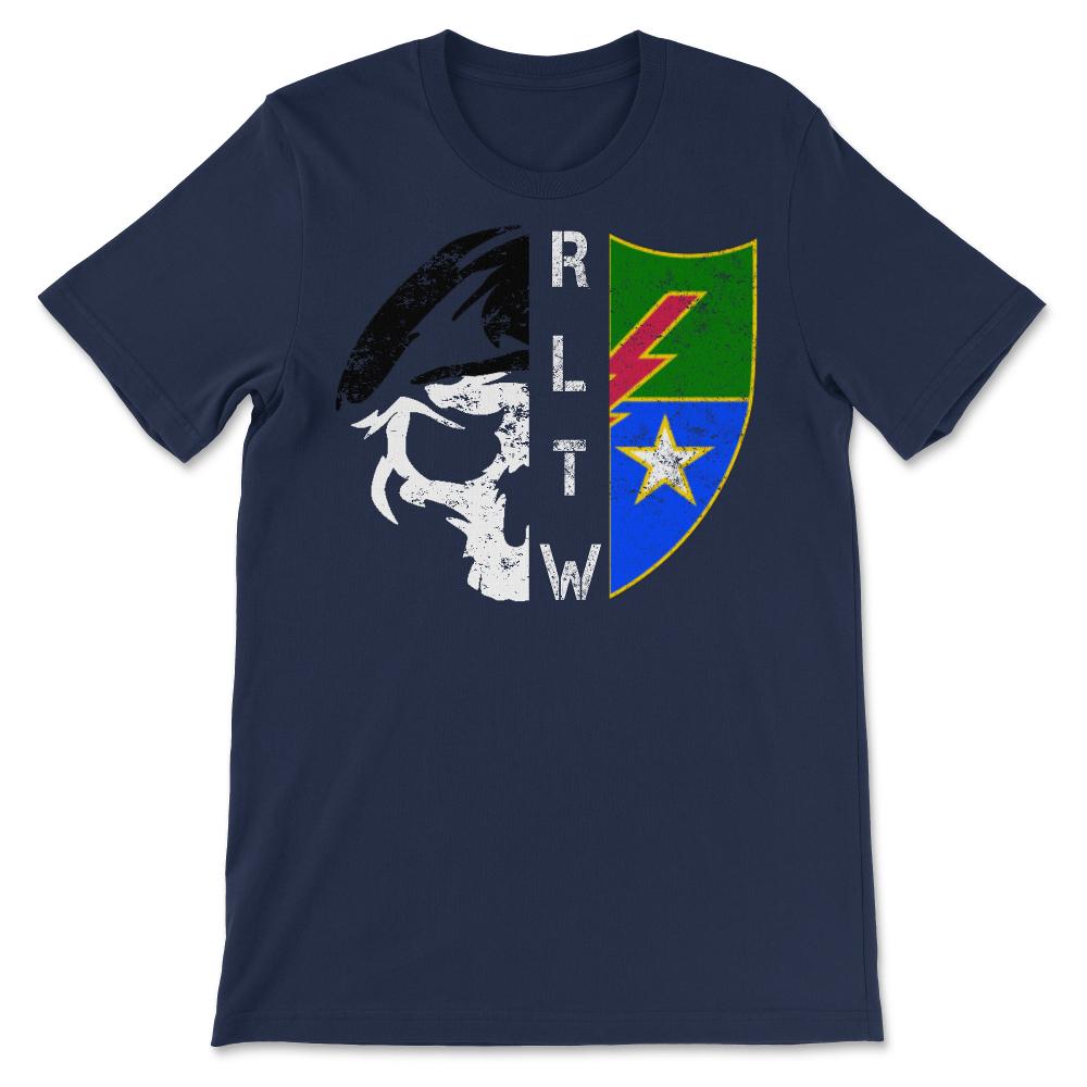 75th Vintage Army 75th Ranger Regiment DUI RLTW Half Skull Half Crest - Unisex T-Shirt - Navy