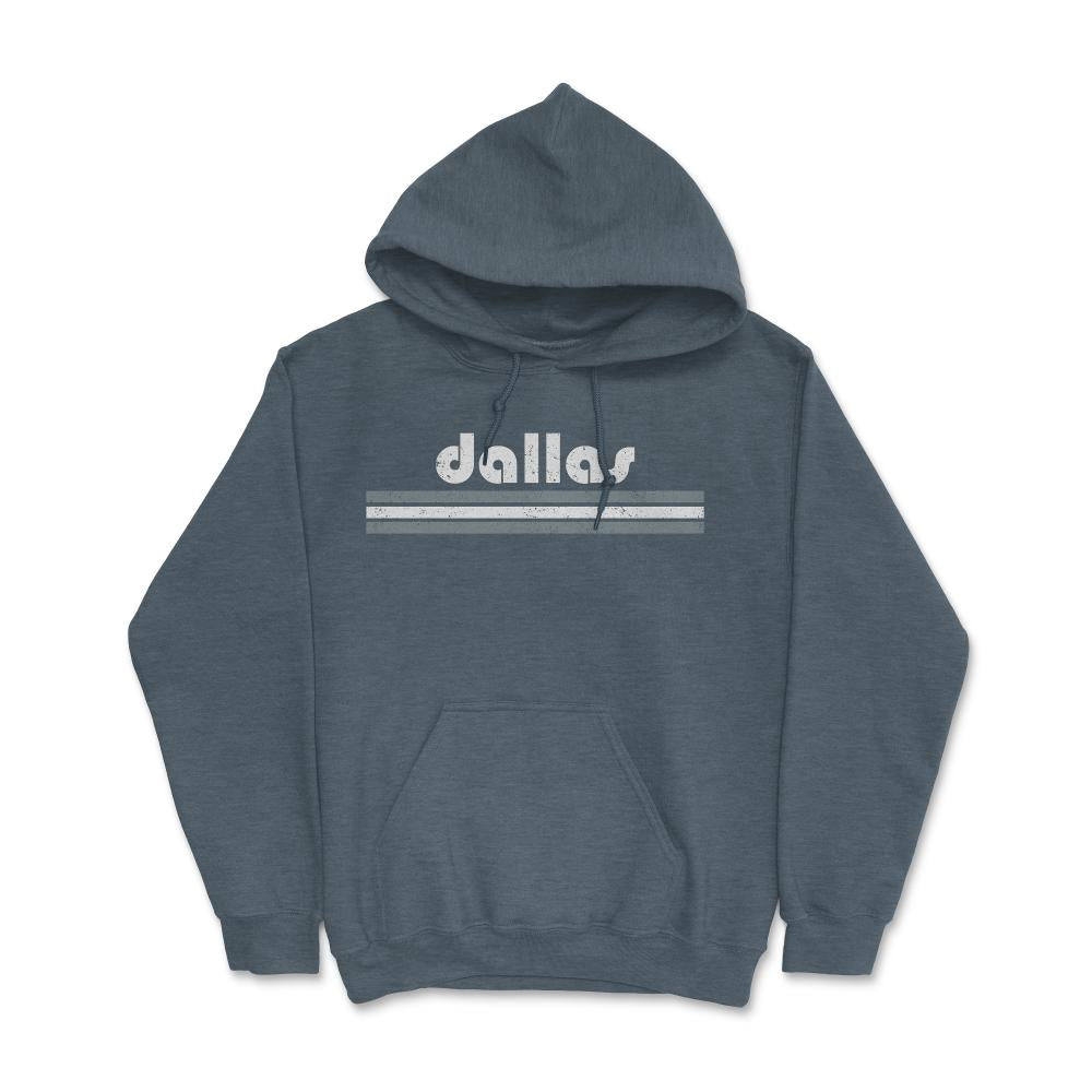 Vintage Dallas Texas Retro Three Stripe Weathered - Hoodie - Dark Grey Heather