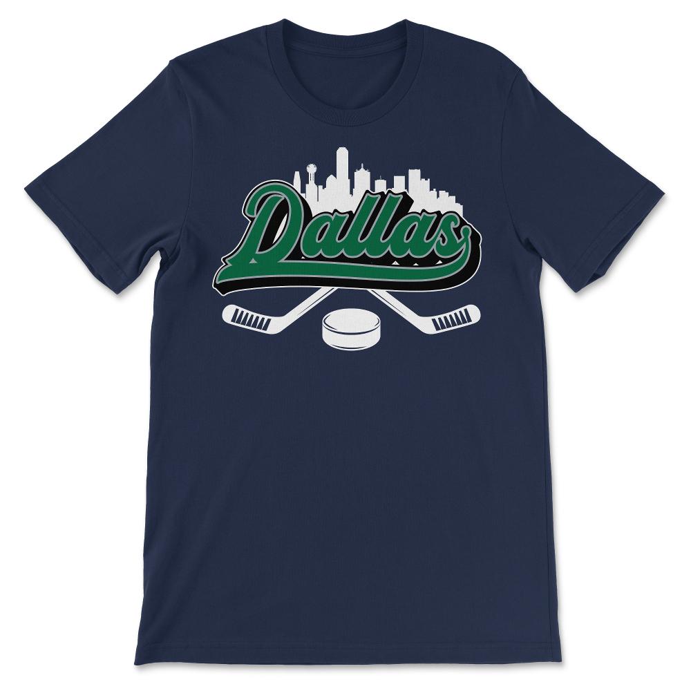 Dallas Hockey Downtown City Skyline Sticks & Puck Hockey Fan Gift - Unisex T-Shirt - Navy
