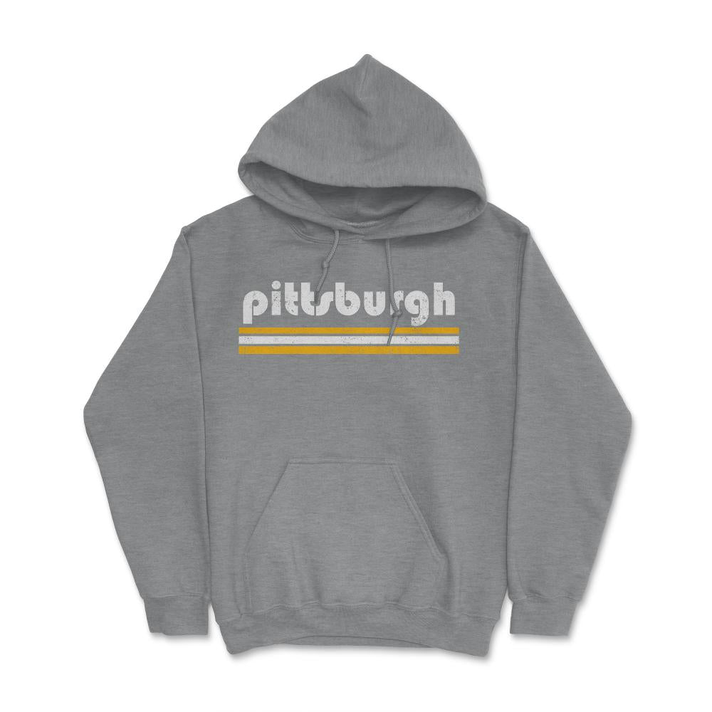 Vintage Pittsburgh Pennsylvania Retro Three Stripe Weathered - Hoodie - Grey Heather