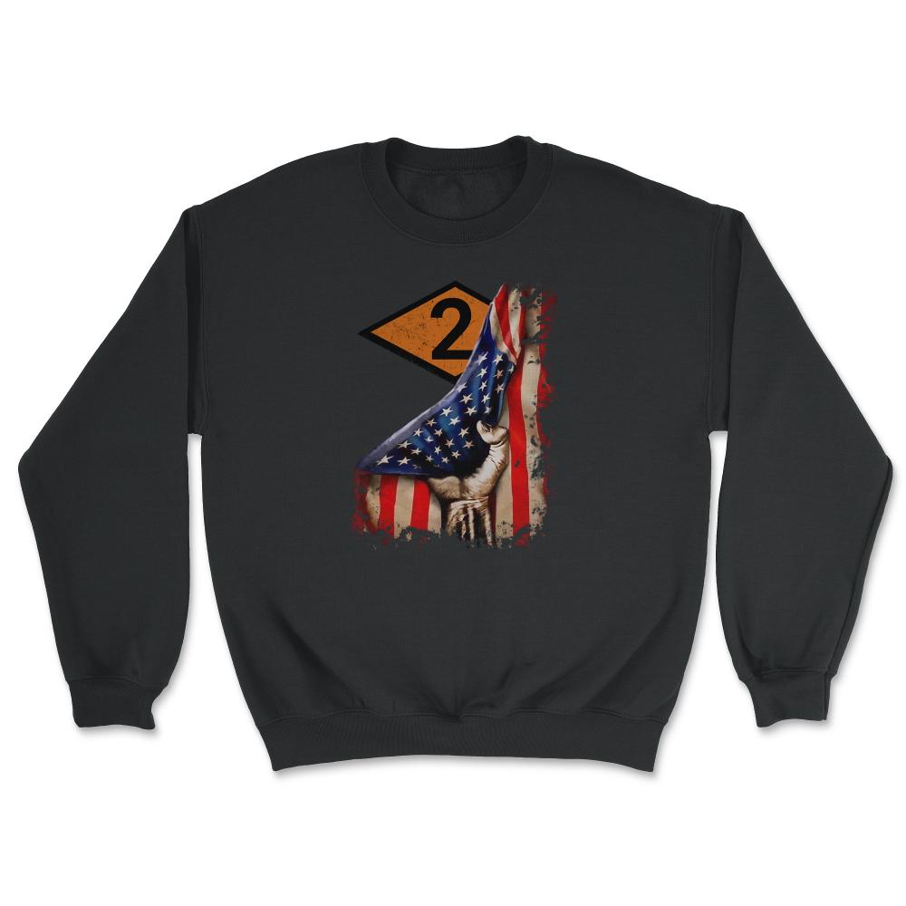 Second 2nd Ranger Battalion Orange Diamond USA Flag Pull Back - Unisex Sweatshirt - Black