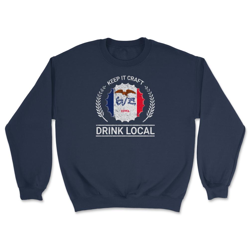 Drink Local Iowa Vintage Craft Beer Bottle Cap Brewing - Unisex Sweatshirt - Navy