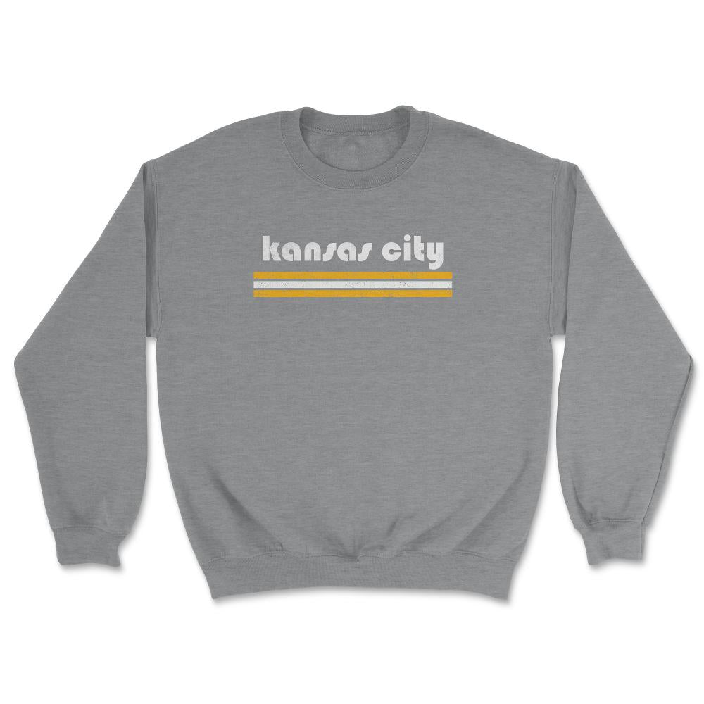 Vintage Kansas City Missouri Retro Three Stripe Weathered - Unisex Sweatshirt - Grey Heather