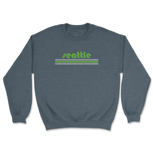 Vintage Seattle Washington Retro Three Stripe Weathered - Unisex Sweatshirt - Dark Grey Heather