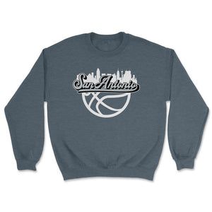 San Antonio Texas Basketball Fan City Skyline Classic Script - Unisex Sweatshirt - Dark Grey Heather